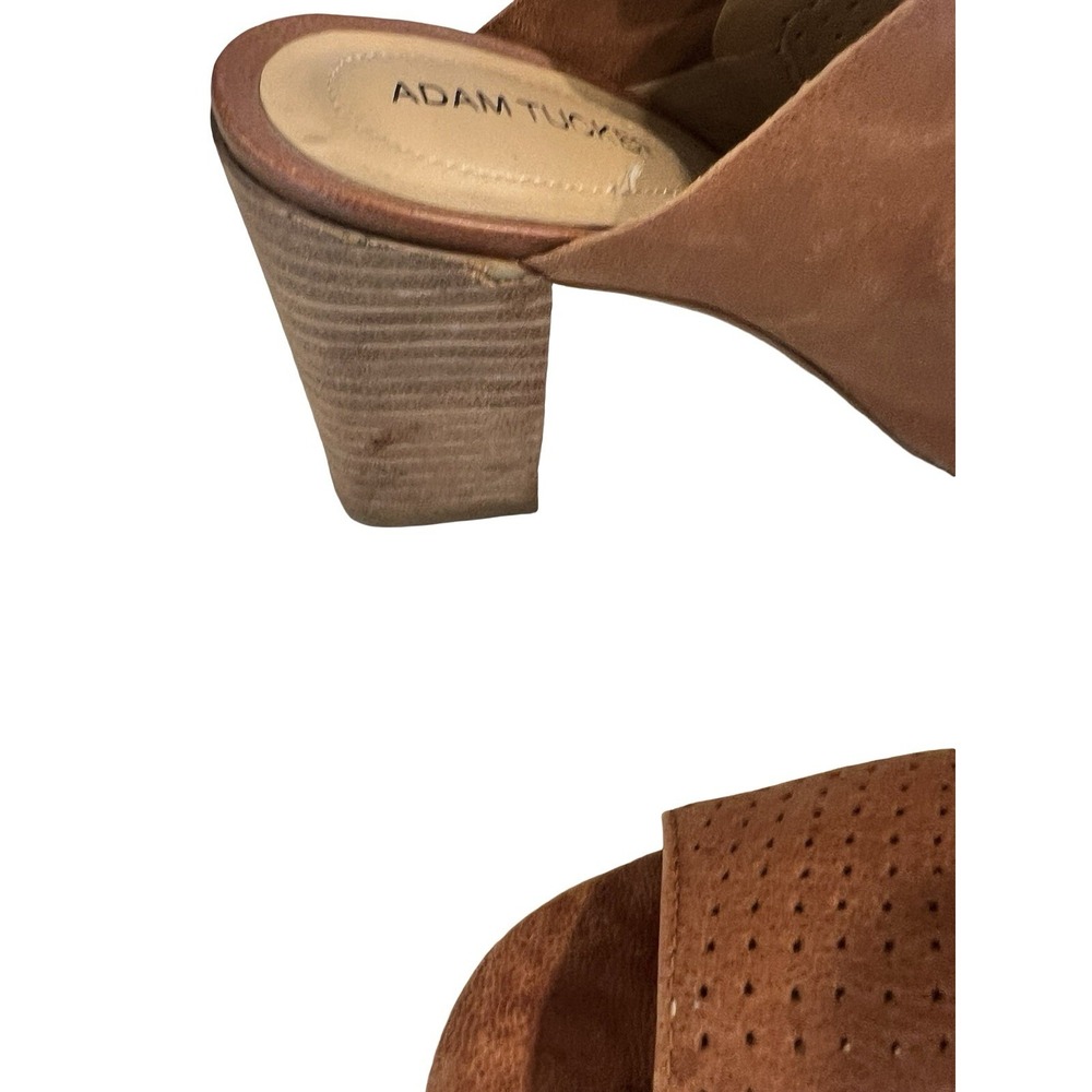 Adam Tucker Women's Perforated‎ Leather Tan Slip On Mule Shoes Heels Size 7.5M - Picture 4 of 7